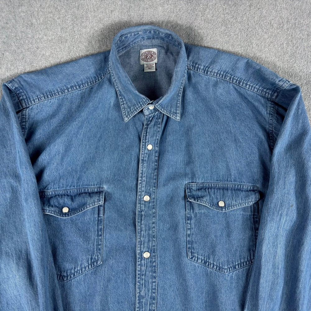 Vintage Western Gibson Pearl Snap Shirt Men's 2XLT Denim Long Sleeve